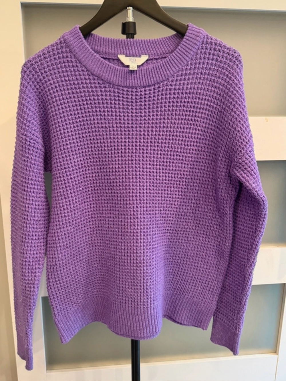 Time and Tru Lavender Waffle-Knit Crewneck Sweater